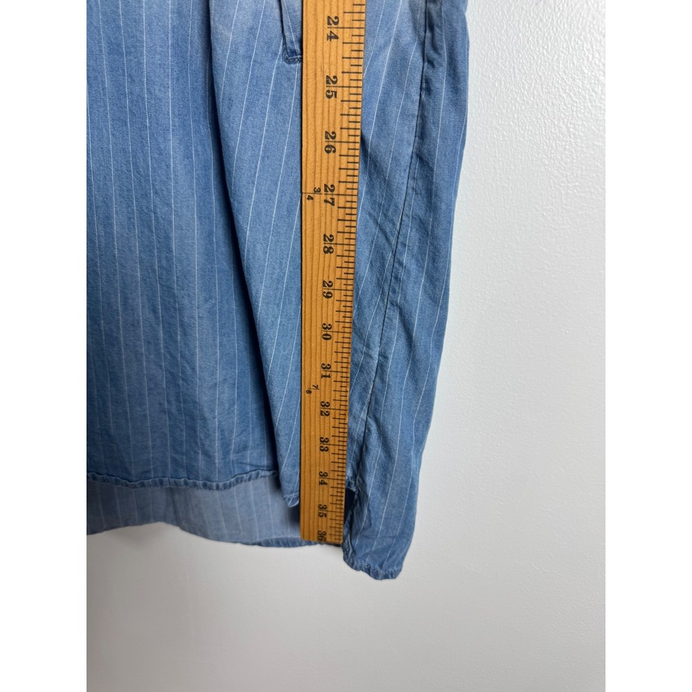 Coastal Boho Luxology Womens 12 Tunic Dress Blue Ombre Pinstripe Roll Tab Pocket - Picture 7 of 10